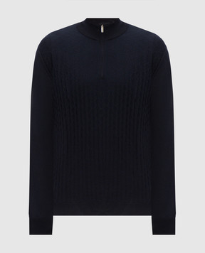 Bertolo Cashmere Синее поло из шерсти и шелка 90264500256658