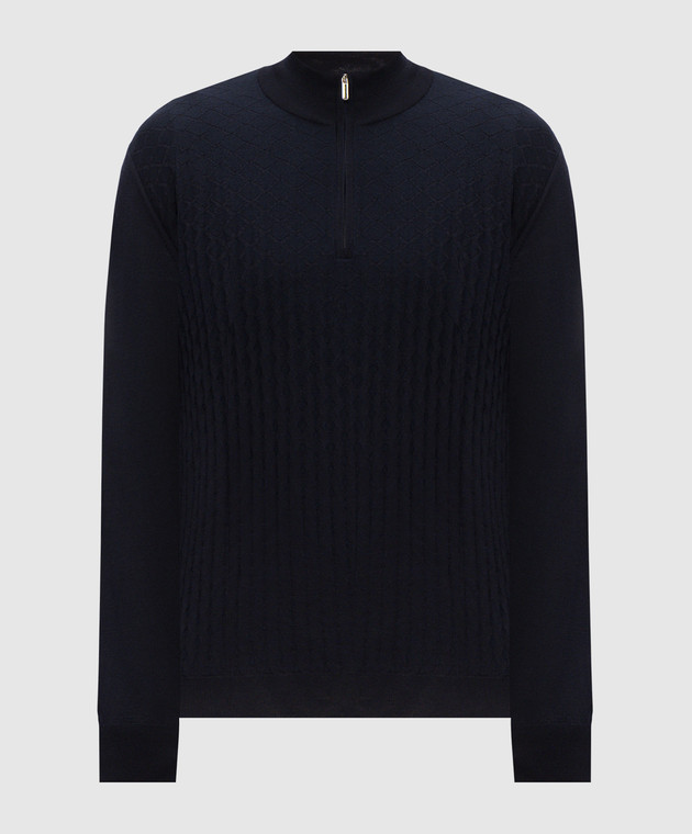 Bertolo Cashmere Синее поло из шерсти и шелка 90264500256658