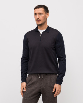 Enrico Mandelli Синее поло из шерсти и шелка 2K040A5903