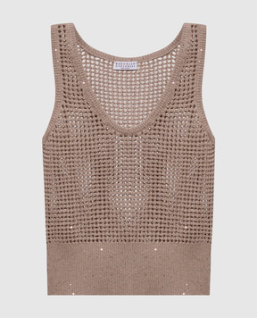 Brunello Cucinelli Бежевый ажурный топ с пайетками MDV762110