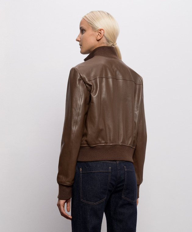 Brunello Cucinelli Коричнева шкіряна куртка MPNMO7483P зображення 4
