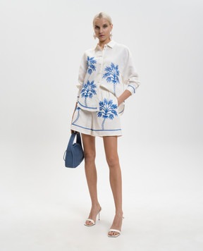 Twinset Біла сорочка з льоном з контрастною вишивкою 261LM2MAA