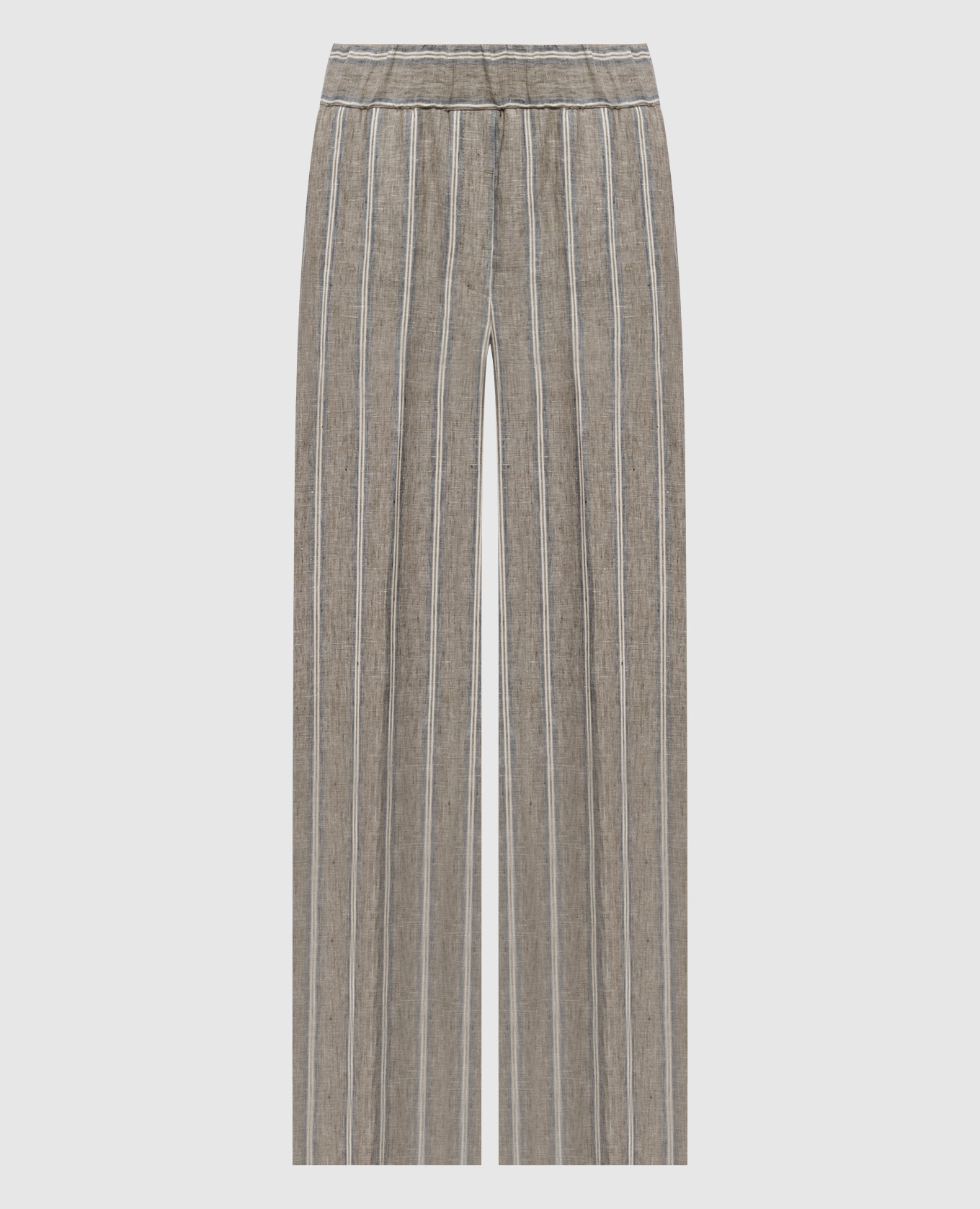 

Коричневые брюки из льна в полоску, Коричневый, Широкие брюки