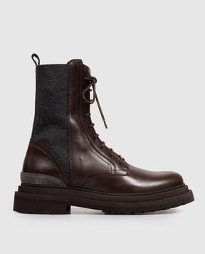 Brunello Cucinelli Коричневі комбіновані черевики з ланцюжком моніль MZOLG3308P