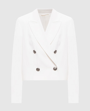 Brunello Cucinelli Білий двобортний жакет з ланцюжком моніль ML1207231