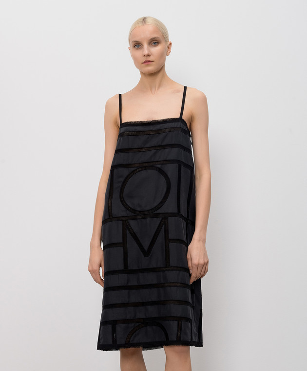 Toteme Черное платье миди с шелком 253WRD0266FB0491 изображение 3
