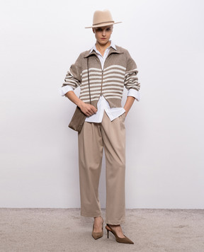 Brunello Cucinelli Коричневый кардиган в полоску с люрексом MAZ230106P