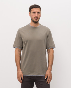 Brunello Cucinelli Футболка цвета хаки с эффектом наложения слоев M0B137427