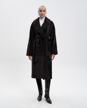 Babe Pay Pls Коричнева двобортна дублянка з поясом 2027PRADO