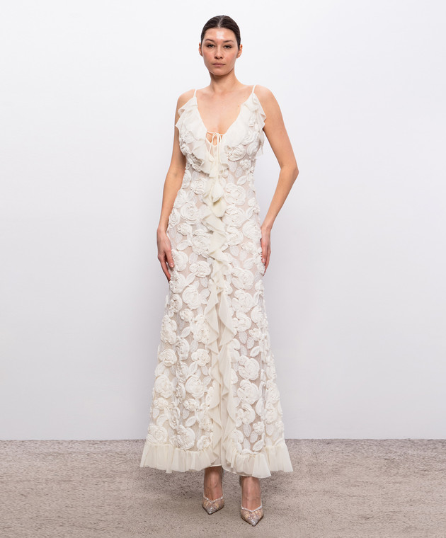 Nissa Платье с цветочными аппликациями цвета айвори RRS16667 изображение 3