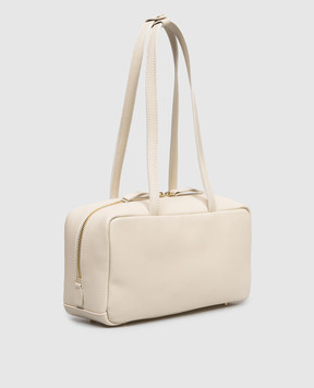 Christian Villa Бежевая кожаная сумка-тоут с принтом логотипа 06497