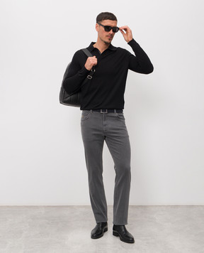 Stefano Ricci Поло чорне з довгими рукавами з шовком K616440P36F26109