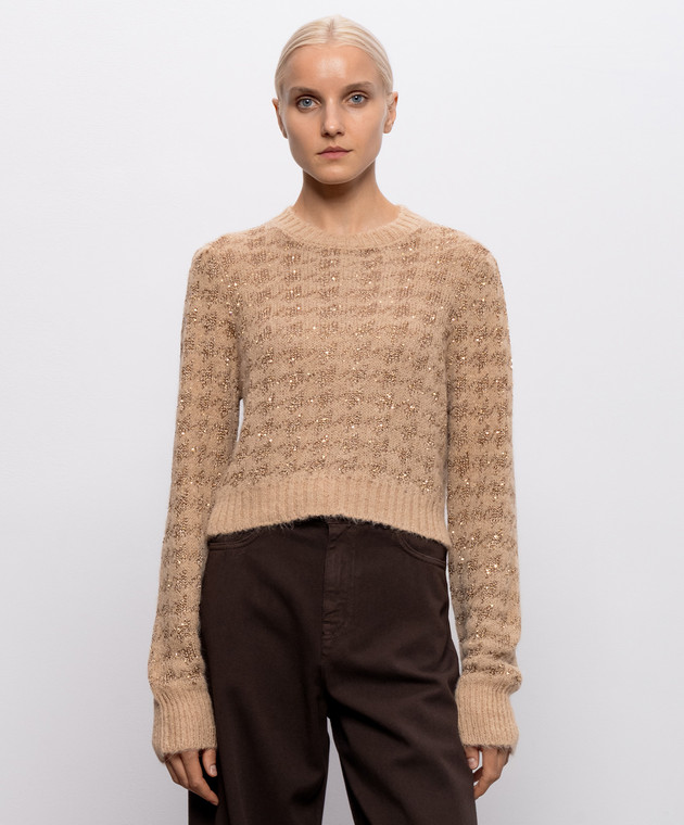 Twinset Бежевый свитер в узор с пайетками 262TP3361 изображение 3