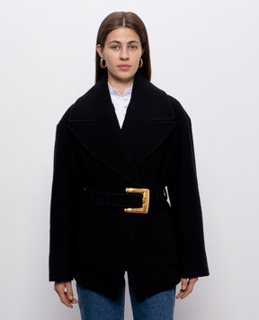 Balmain Чорне пальто на запах з вовни HF1UA215WC70