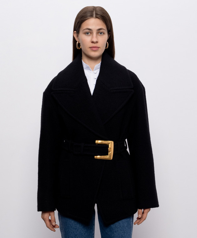 Balmain Чорне пальто на запах з вовни HF1UA215WC70 зображення 3
