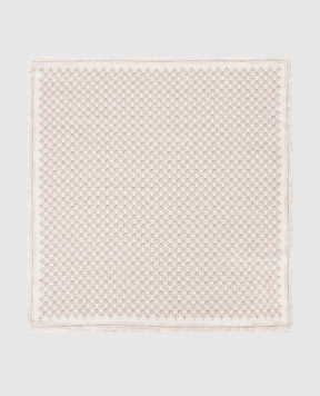 Brunello Cucinelli Бежева двостороння хустка-паше із шовку в геометричний принт MX8660091