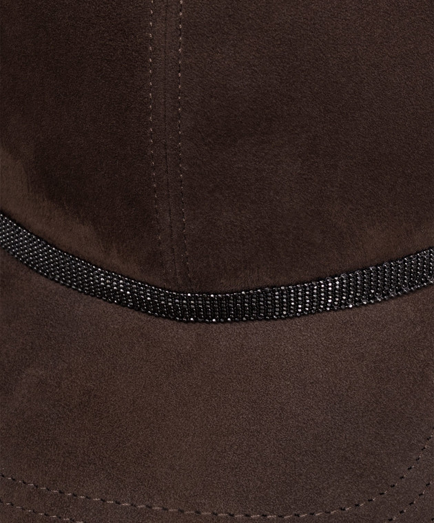 Brunello Cucinelli Коричнева замшева кепка з ланцюжком моніль MCAP9F151P зображення 4