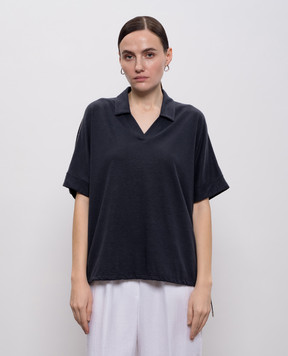 Peserico Синій топ з льоном з коміром поло S06430J002707