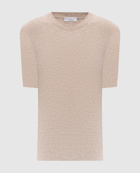 Brunello Cucinelli Бежевый топ с кашемиром в рубчик M9A822200P