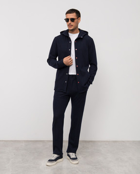 Kiton Синяя рубашка из шерсти и кашемира с капюшоном UMCMARK0162G