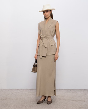 Brunello Cucinelli Бежевая юбка макси с льном MH126G3396