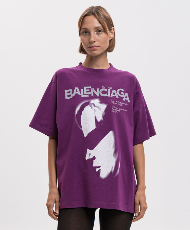 Balenciaga Фиолетовая футболка с принтом логотипа 871733TUVO5 изображение 3