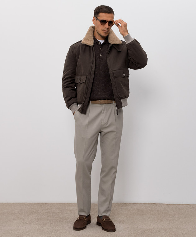 Brunello Cucinelli Коричневое поло из кашемира, шелка и льна MSY00295 изображение 2