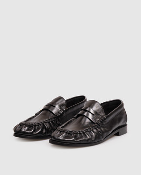 Saint Laurent Черные кожаные лоферы глянцевые LE с монограммой логотипа 818908AA00K