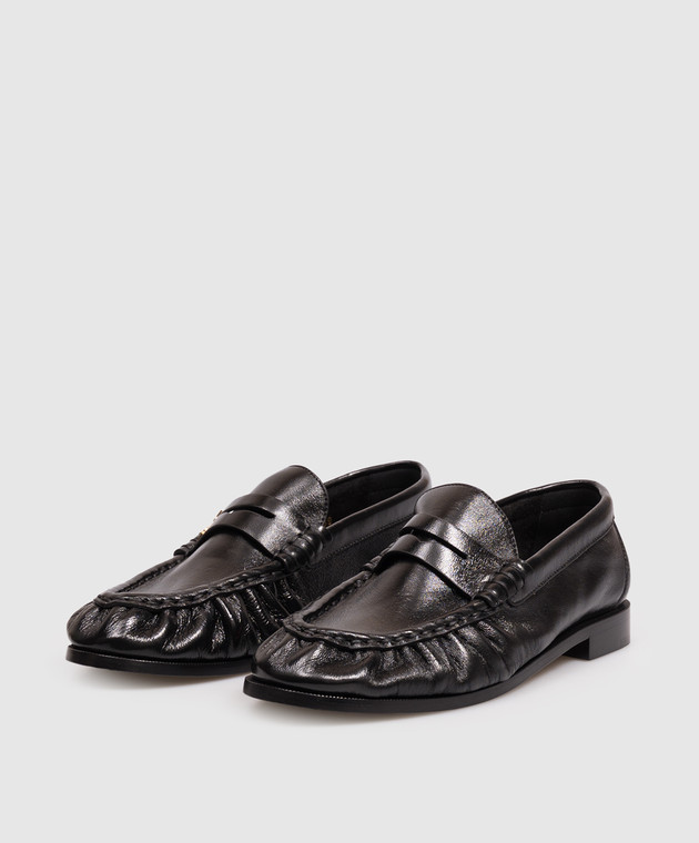 Saint Laurent Черные кожаные лоферы глянцевые LE с монограммой логотипа 818908AA00K изображение 2
