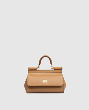 Dolce&Gabbana Коричневая кожаная сумка Sicily с логотипом BB7116B1001