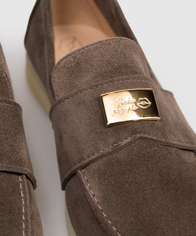 Babe Pay Pls Замшеві коричневі лофери з гравіюванням логотипа 218108ZA зображення 5