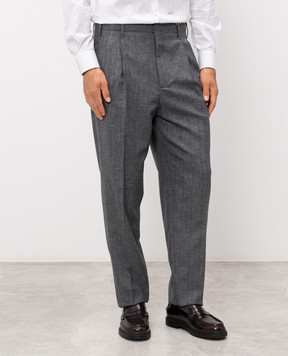 Brunello Cucinelli Серые брюки из шерсти в полоску MR473S2440