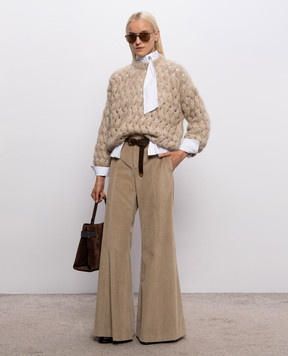 Brunello Cucinelli Бежевий ажурний светр з вовною MNT347520