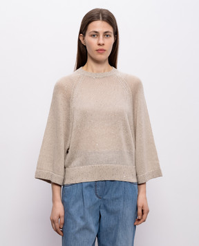 Brunello Cucinelli Бежевий джемпер з льону та шовку з паєтками M10550220