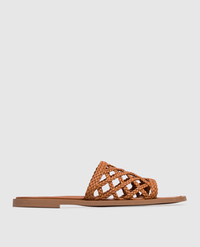 Babe Pay Pls Коричневі шкіряні шльопанці з плетінням SLIPY