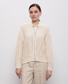 Peserico Бежевий ажурний кардиган з паєтками A99077F0709110