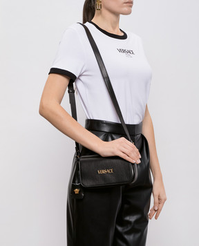 Versace Чорна шкіряна сумка-месенджер з логотипом 10187471A13171