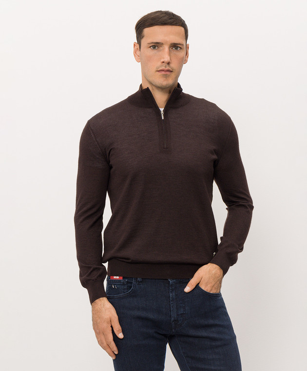 Bertolo Cashmere Коричневый джемпер из кашемира и шелка 900071000006 изображение 3