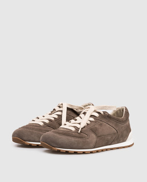 Brunello Cucinelli Коричневі замшеві кросівки з фактурним логотипом MZSFG3231