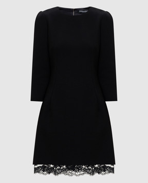 Dolce&Gabbana Чорна сукня міні з вовни з мереживом F6H8RTFUBD2