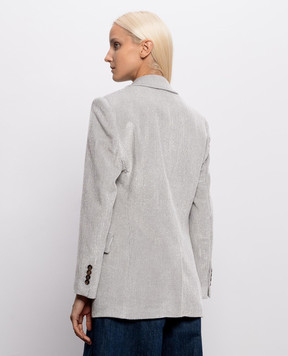 Brunello Cucinelli Серый двубортный вельветовый жакет с люрексом MG5687369