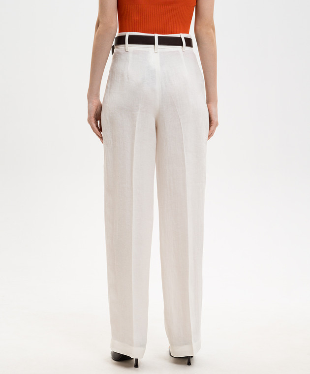 Max Mara Белые брюки SUMERO из льна с поясом MSTSUMERO изображение 4
