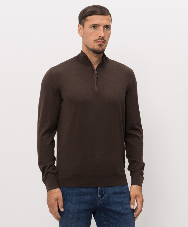 Stefano Ricci Коричневий джемпер зі вставками зі шкіри крокодили K606426L12F26314 зображення 3