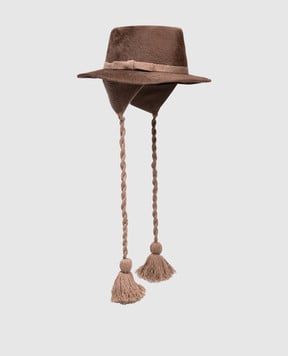 Agnona Коричневая шляпа из шерсти кролика с завязками AK1006YU1113