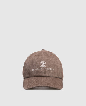 Brunello Cucinelli Коричневая кепка из льна и шерсти MZ4089850
