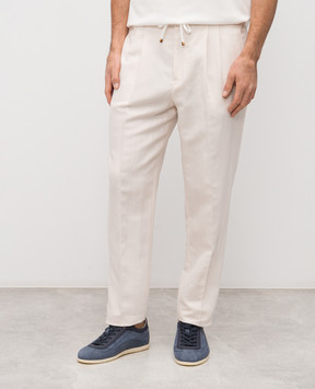Brunello Cucinelli Брюки бежевого цвета с леном MH255E1710