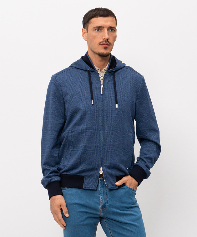 Stefano Ricci Синяя куртка с леном и шелком в виндзорской клетке MZJ6100050DN29HA изображение 3