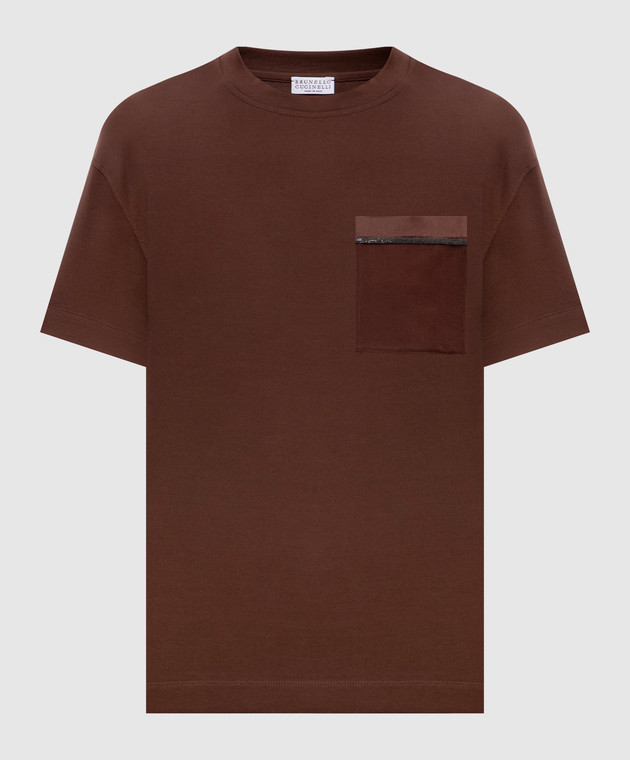 Brunello Cucinelli Коричневая футболка с цепочкой мониль M0T81B2M10