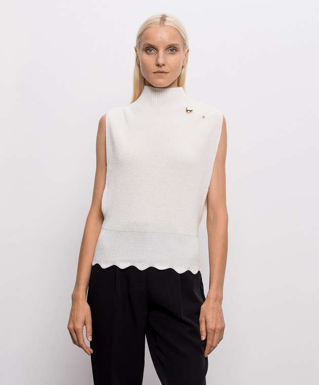 Twinset Жилет цвета айвори с брошью 262TP3050 изображение 3