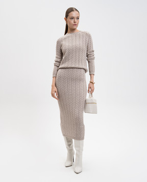 Max Mara Бежевая юбка Avignon из шерсти и кашемира в узор AVIGNON